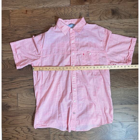 IZOD‎ Mens Short Sleeve Button Down Shirt Peach / Pink Casual - Picture 3 of 7